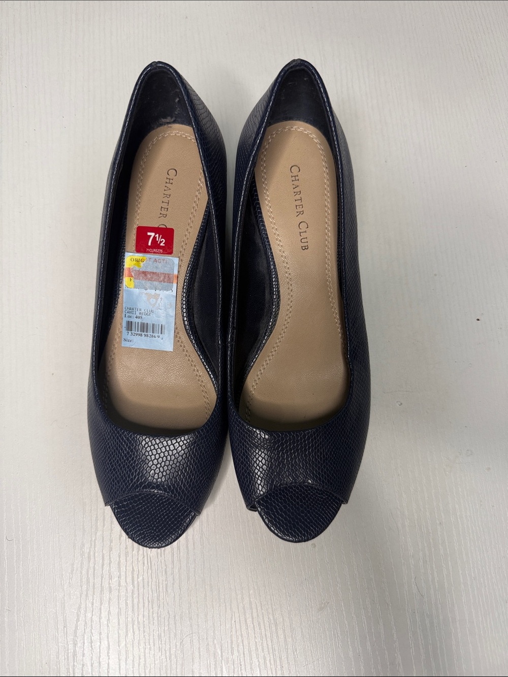 Charter Club Navy Textured Peep-Toe Pumps